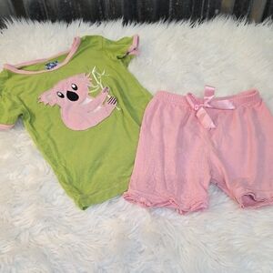 Kickee Pants Green and Pink Koala Pajama Set